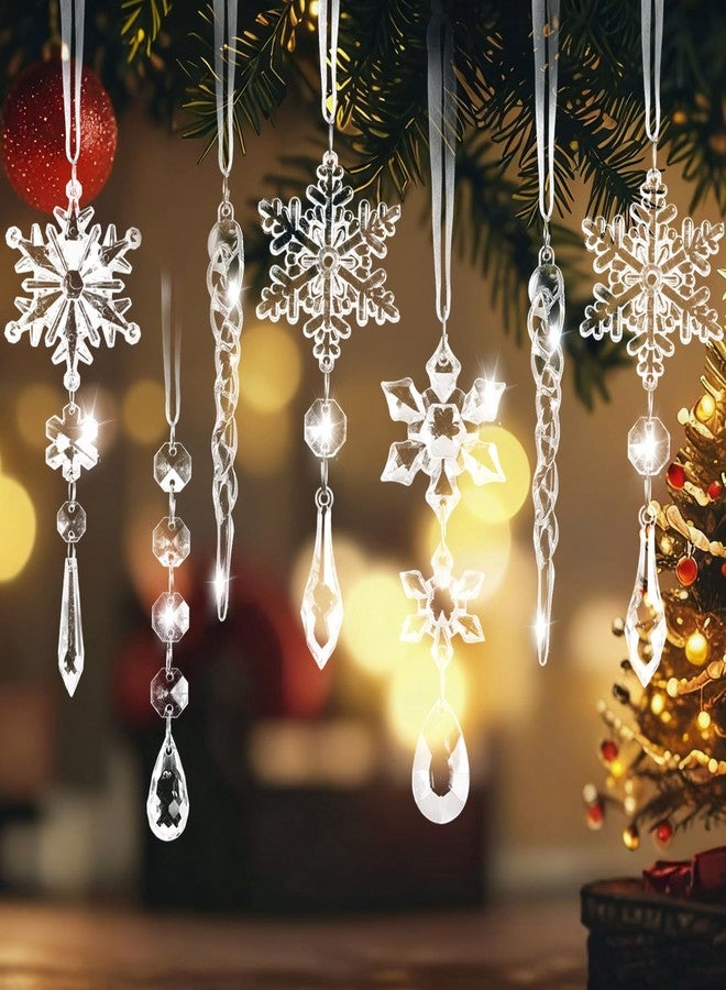 Labrostar 20pcs Christmas Ornaments Christmas Tree Decorations Hanging Acrylic Snowflake Icicle Crystal Ornaments with Drop Pendarts for Christmas Decorations Indoor Xmas Tree Winter New Year Party Supplies - Image 5